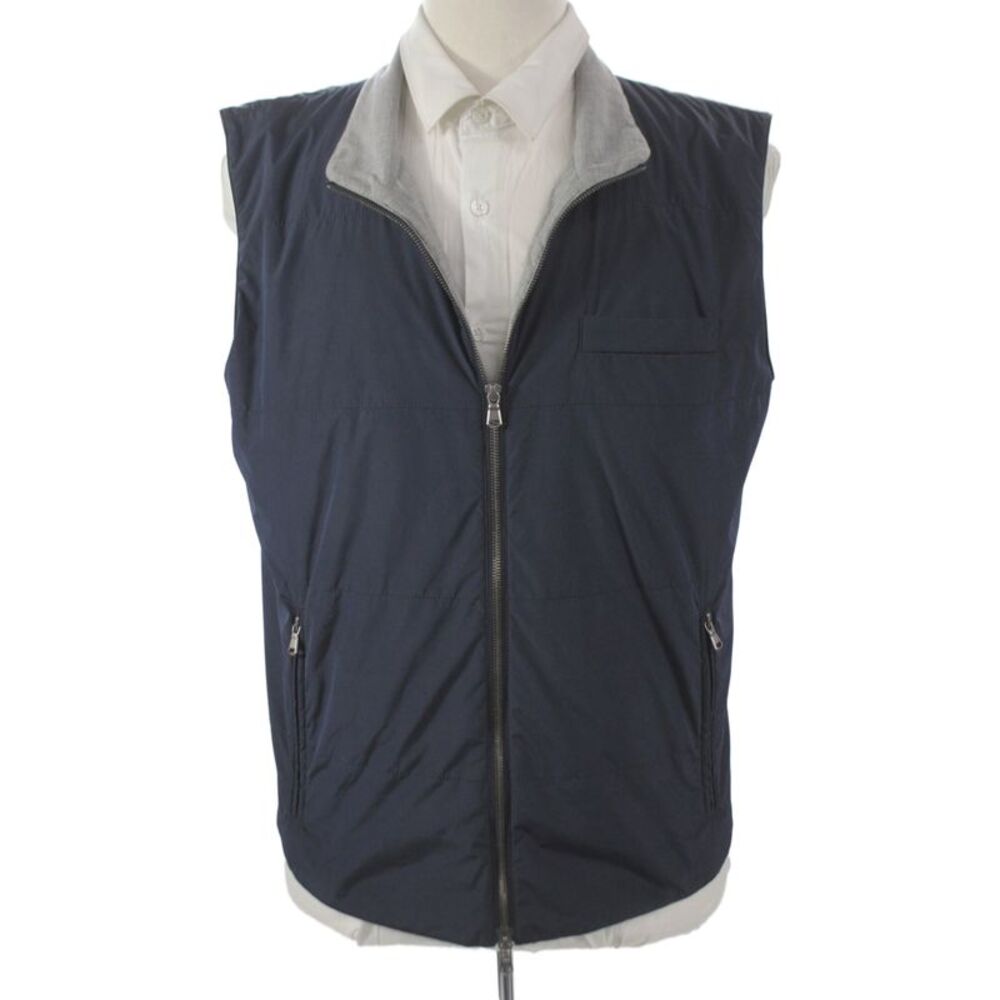 Brunello Cucinelli Mens Dark Blue Sleeveless Mock Neck Zip Vest Size M
